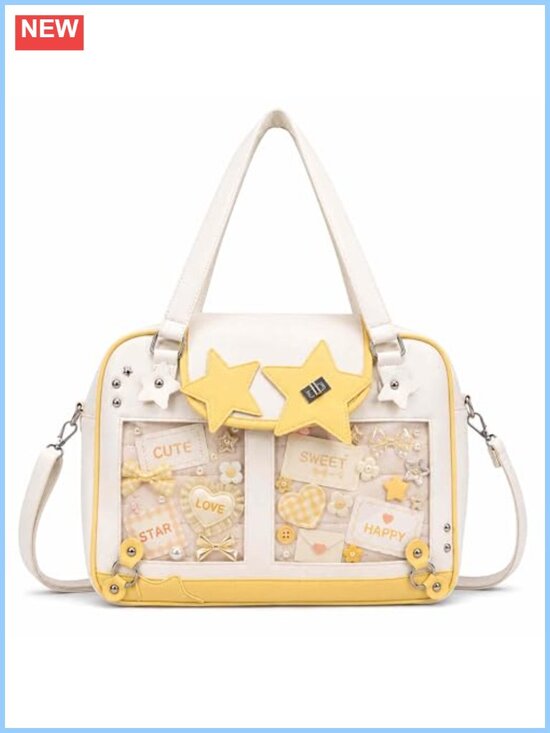 Handbags - Kawaii Ita Crossbody Messenger Bag Vegan Leather Pin Display Tote